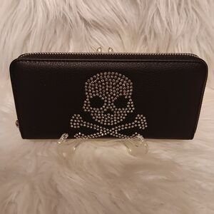 Black Rhinestone Skull Women's Accordion Wallet